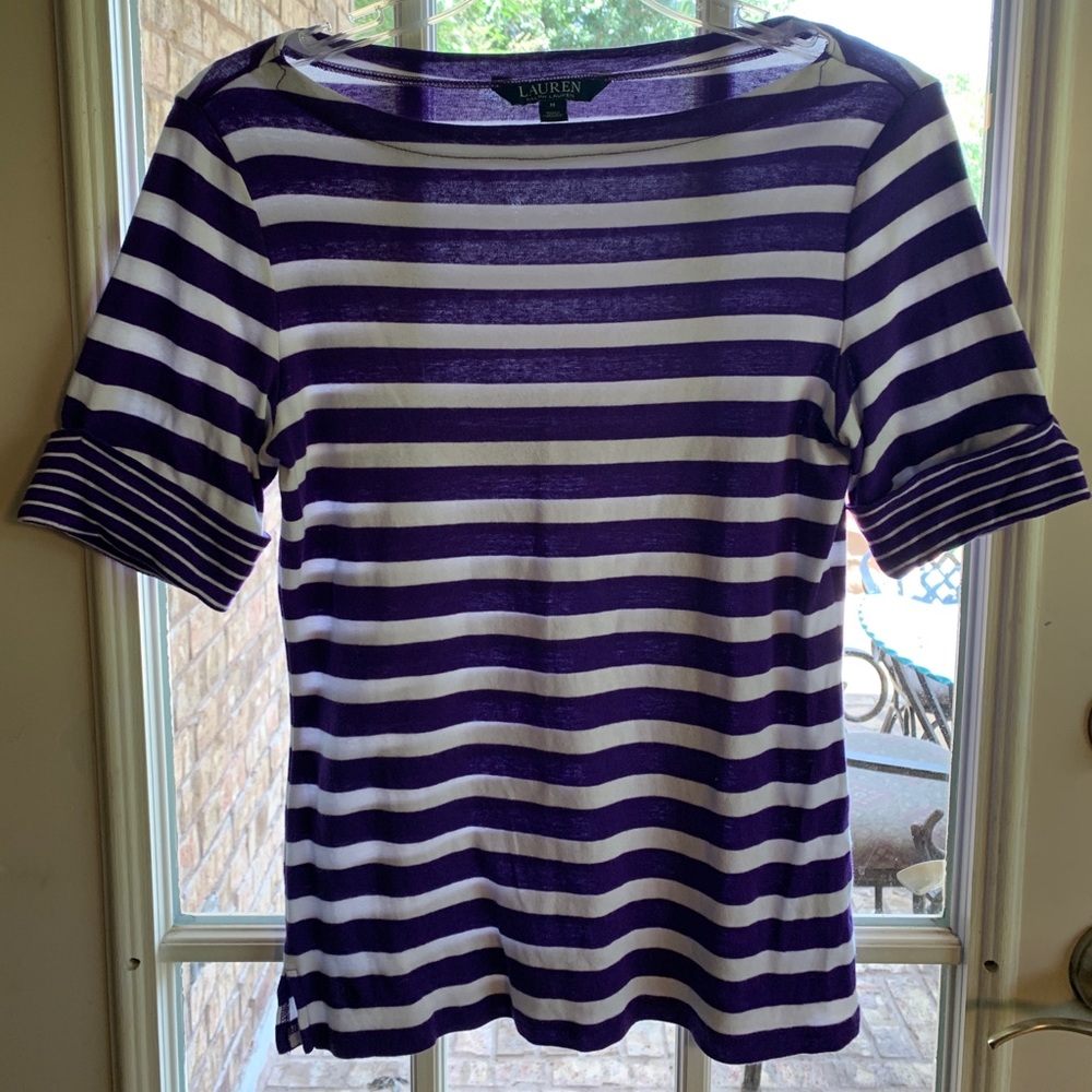 Ralph Lauren Deep Purple Short Sleeve Striped Tee